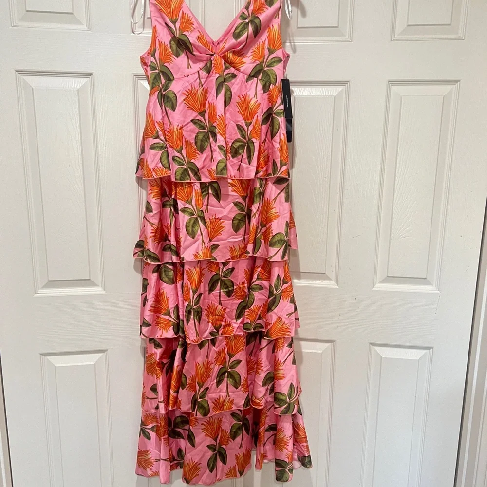 LULUS Party In Palm Springs Pink Floral Tiered Maxi Dress Satin Size medium - Picture 5 of 13